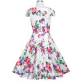 Belle Poque Hollowed Kurzarm-Blumendruck Vintage Style Baumwollkleid 50s BP000008-11